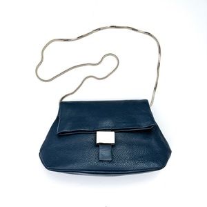 & Other Stories Blue Leather Gold Tone Metal Chain Crossbody Bag